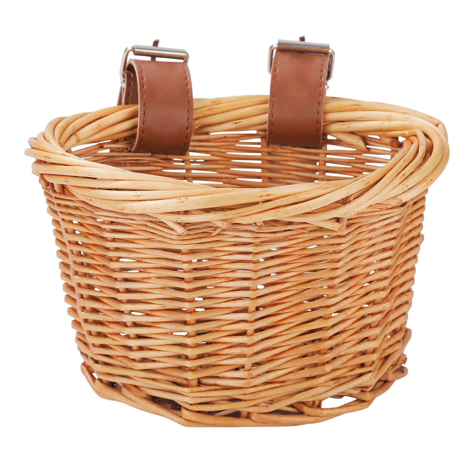 Panier de vélo pour enfants, paniers de vélo en osier en forme de D, panier de rangement avant pour 