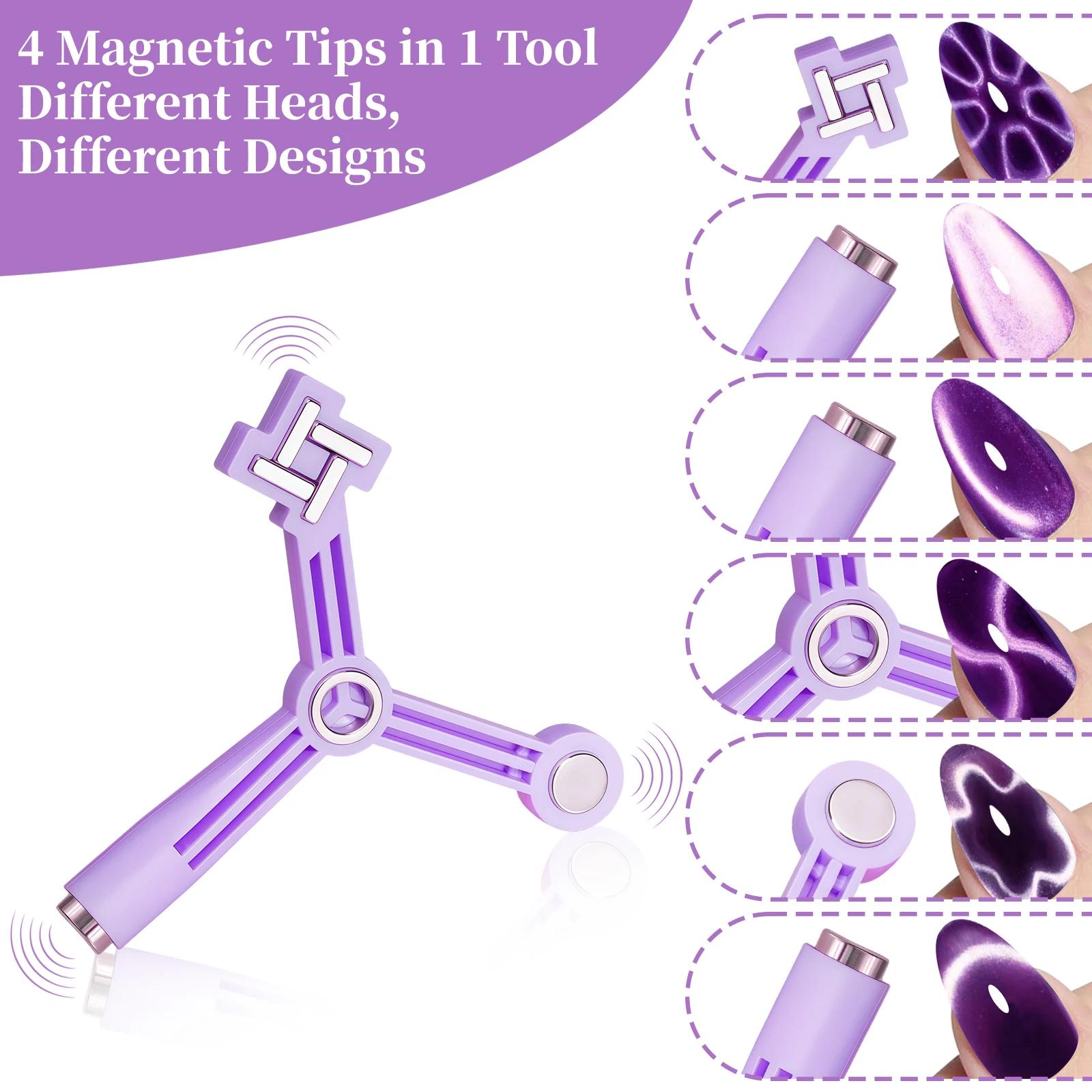 Bâtonnet aimanté 4-en-1 pour ongles effet œil de chat, pour motifs étoile, fleur, French manucure, o