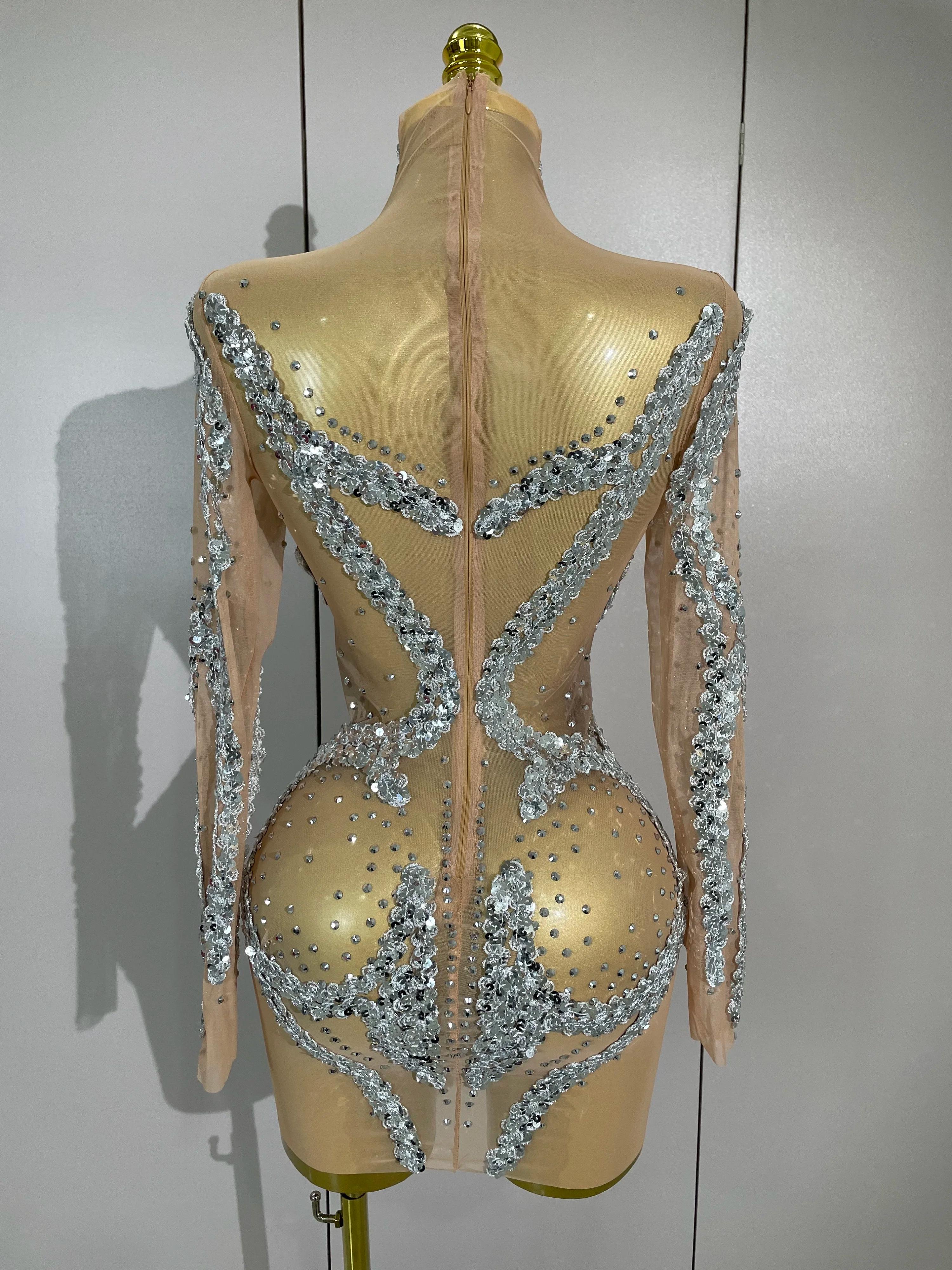 STOCK strass scintillants Sexy maille transparente Mini robe réveillon fête d'anniversaire danse dis