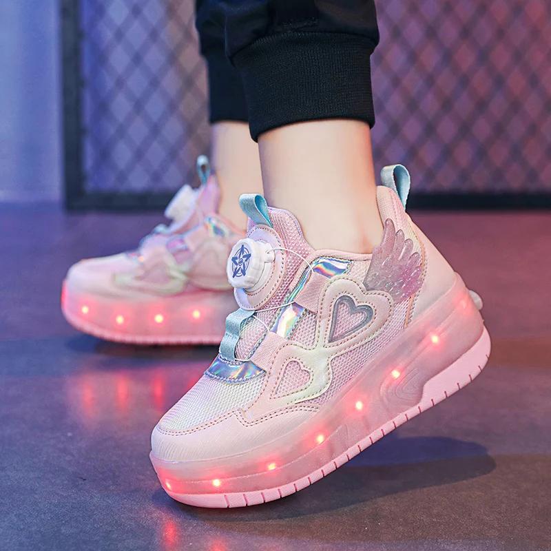 Chaussures de patins à roulettes légères Led pour enfants, baskets d'extérieur à la mode avec poulie