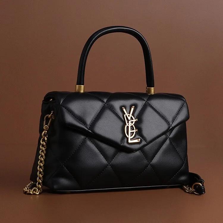 Sac à main haut de gamme avec grille de diamant, sac à bandoulière polyvalent avec chaîne à la mode,
