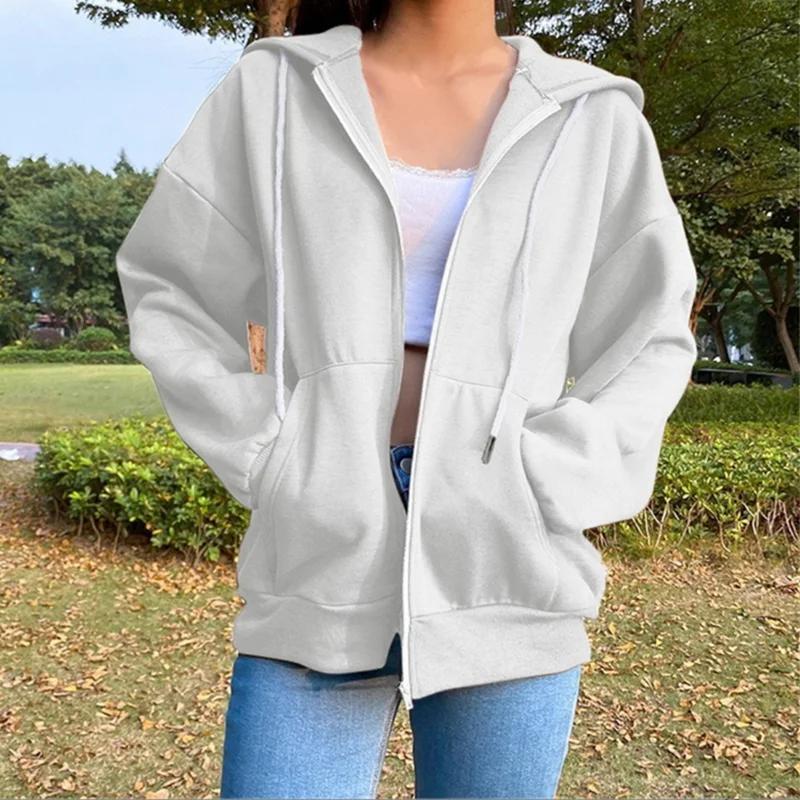 Sweat à capuche en polaire, couleur unie, mode coréenne, haut à manches longues, poches avec cordon 