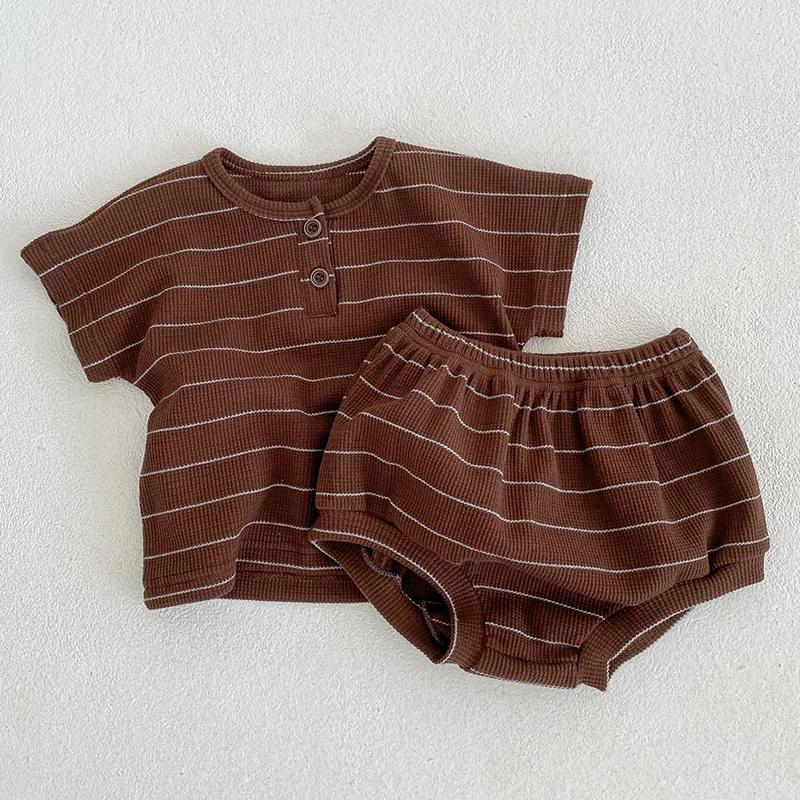 2024 été doublure bébé vêtements ensemble rayé t-shirt et Bloomer 2 pièces garçon vêtements costume 
