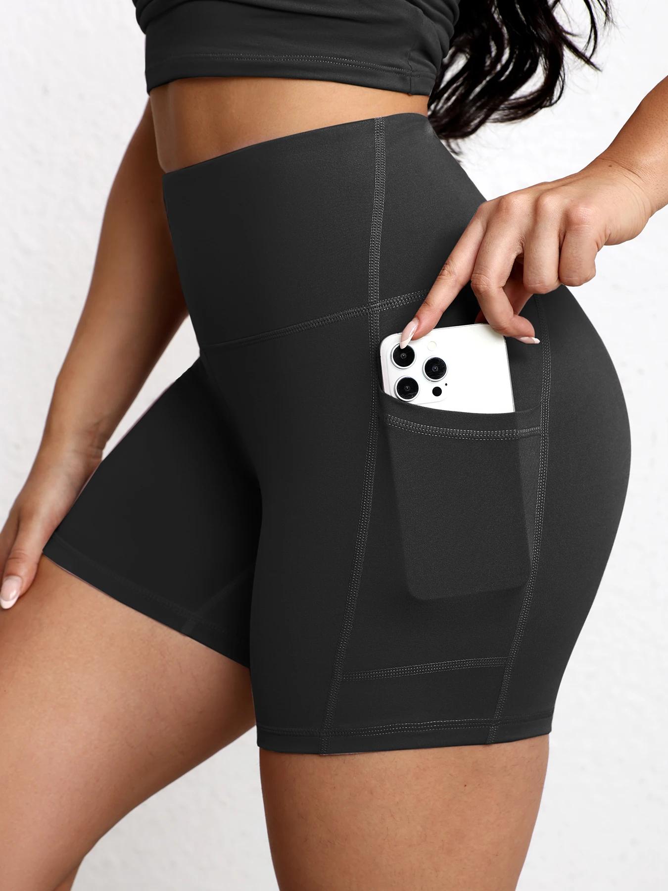Shorts de sport taille haute pour femme avec poches, idéal pour le fitness, le running et le yoga – 
