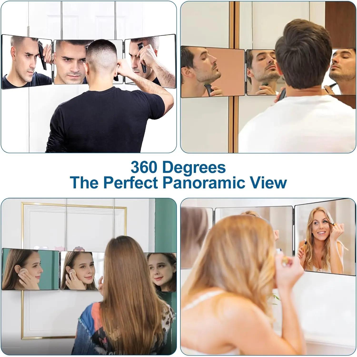 Miroir compact à 3 voies pour couper les cheveux, miroir cosmétique portable à trois volets, miroir 
