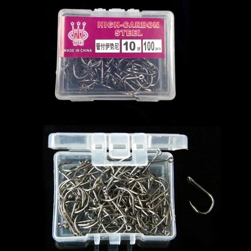 100 pièces/boîte # 3 ~ 12 hameçons de pêche en acier à haute teneur en carbone avec trou hameçons de
