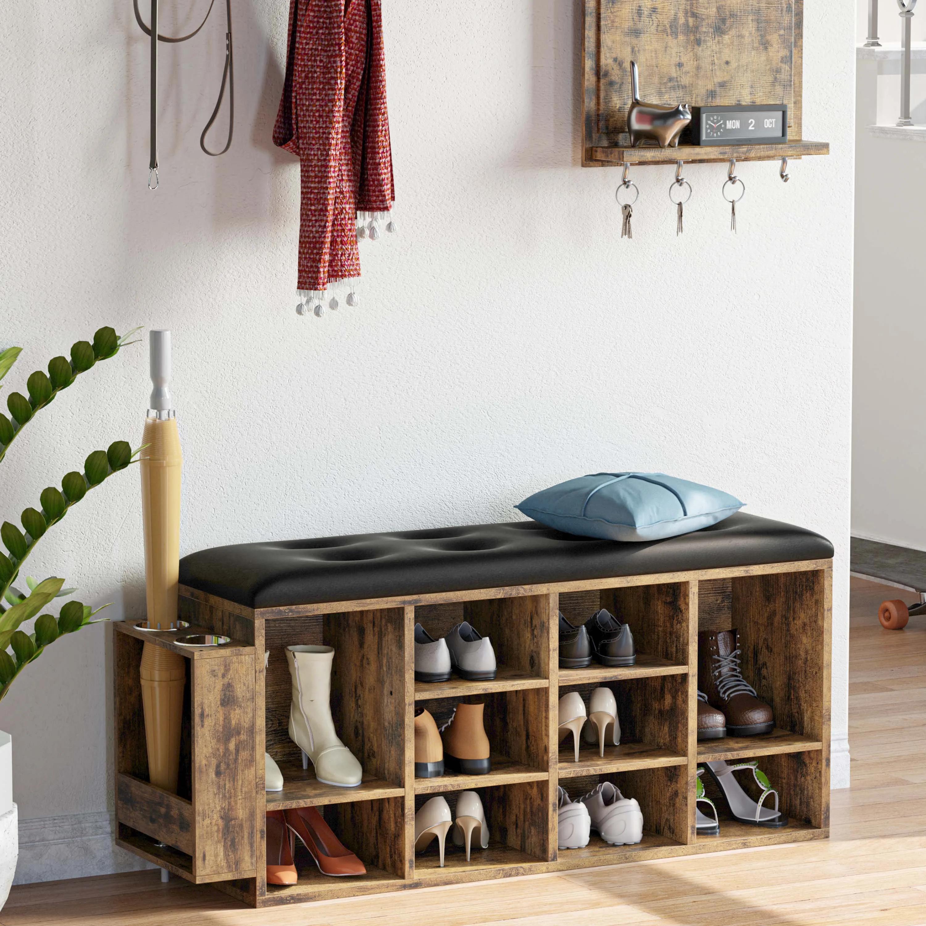 IlearCK-Banc à chaussures en cuir PU, meuble de rangement pour entrée, 10 cubes, chaussures Cubby T1
