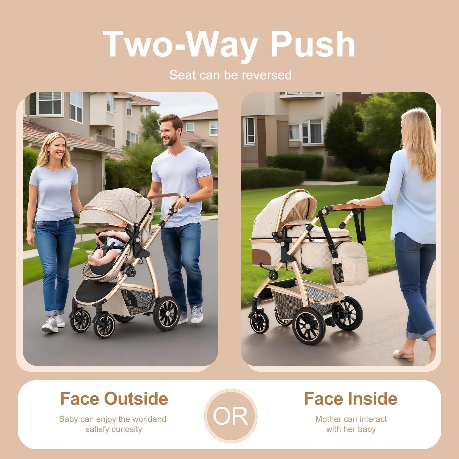 Poussette bébé 3 en 1 Portable voyage landau luxueux landau haut paysage cadre en aluminium poussett