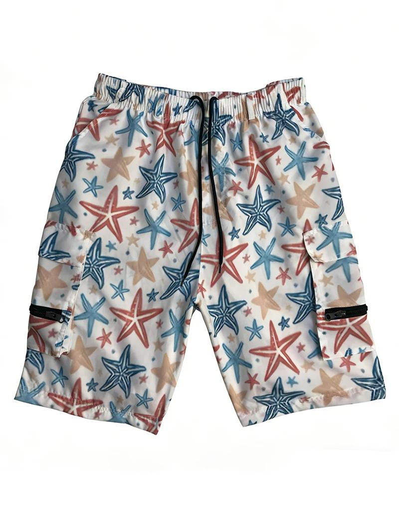 Shorts de plage pour hommes à imprimé intégral avec plusieurs poches, shorts de bain à séchage rapid