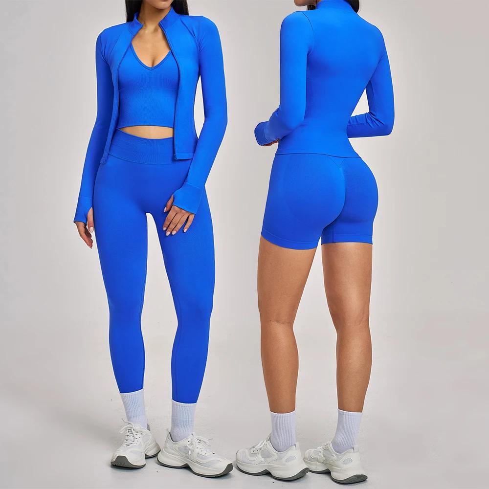 Ensemble de sport 3 pièces sans couture pour femme : survêtement de yoga, tenue de gym, course à pie