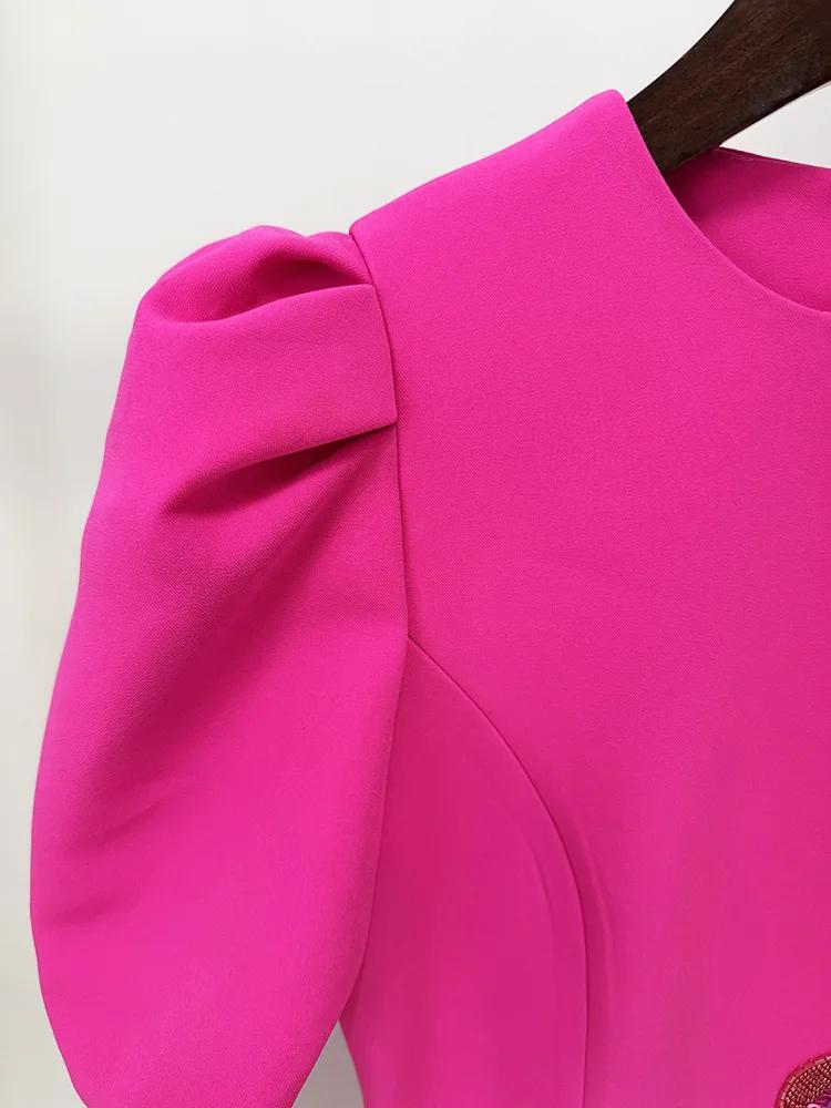 HIGH STREET Nouveauté 2026 Robe midi à manches courtes pour femme, de créateur, ornée de perles et d