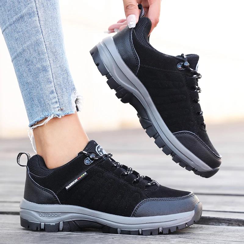 Chaussures de randonnée en daim rétro pour femmes, baskets à plateforme tactique, antidérapantes, po
