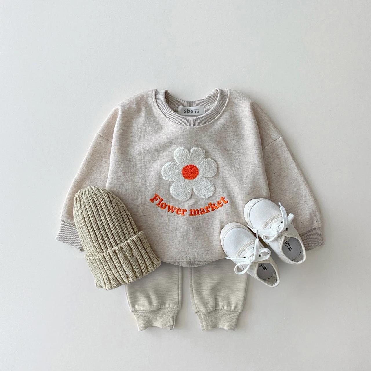 Automne bébé filles vêtements ensemble fleur lettre imprimer pull haut + pantalon enfants vêtements 