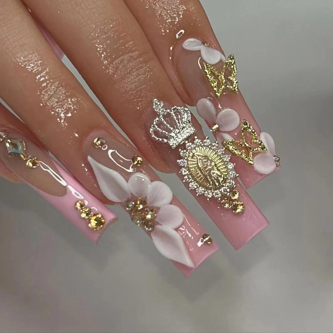Breloques pour ongles, Design couronne, avec strass, accessoires pour Nail Art, fournitures pour fem