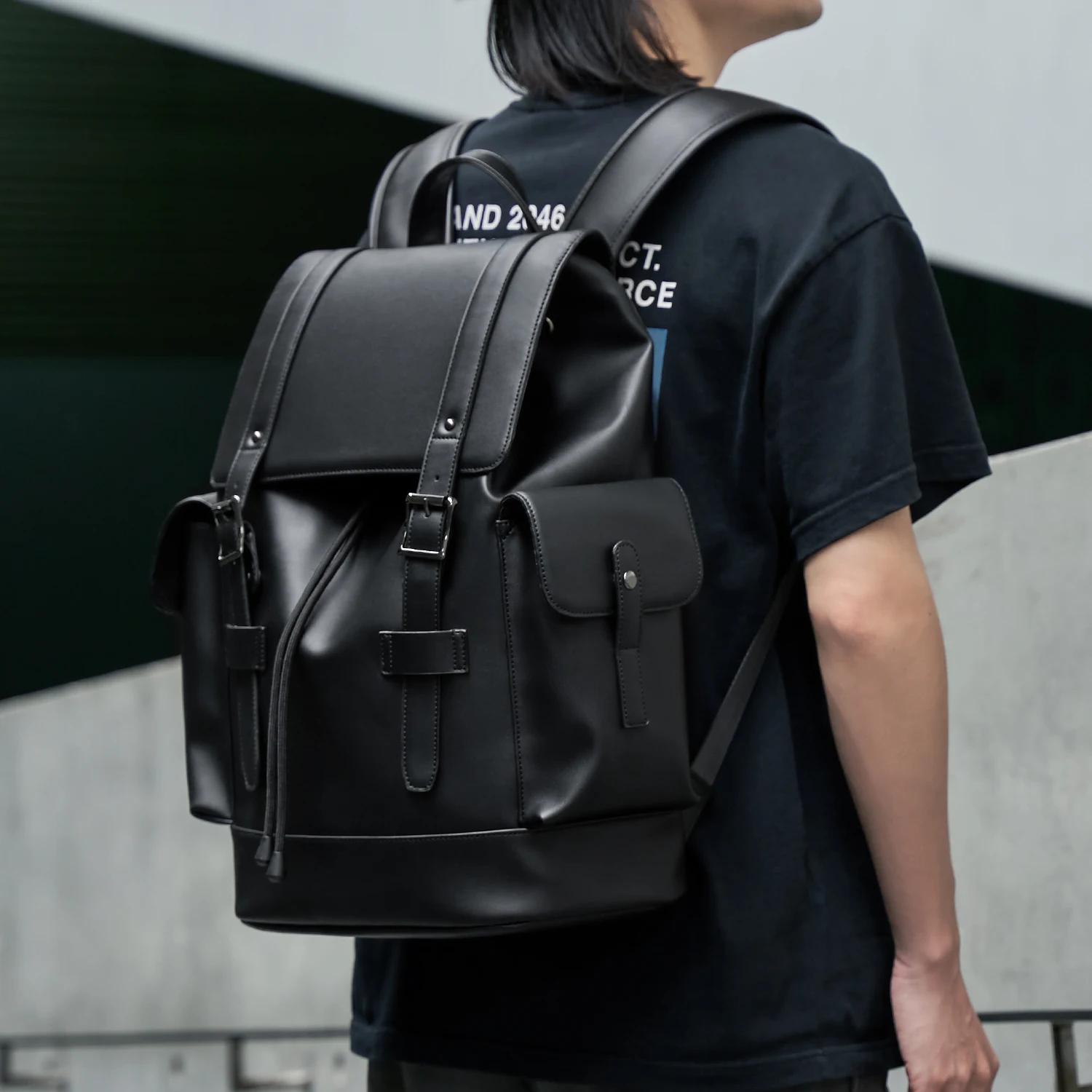 MOYYI – sac à dos en cuir PVC pour hommes, grande capacité, étanche, Durable, pour ordinateur portab
