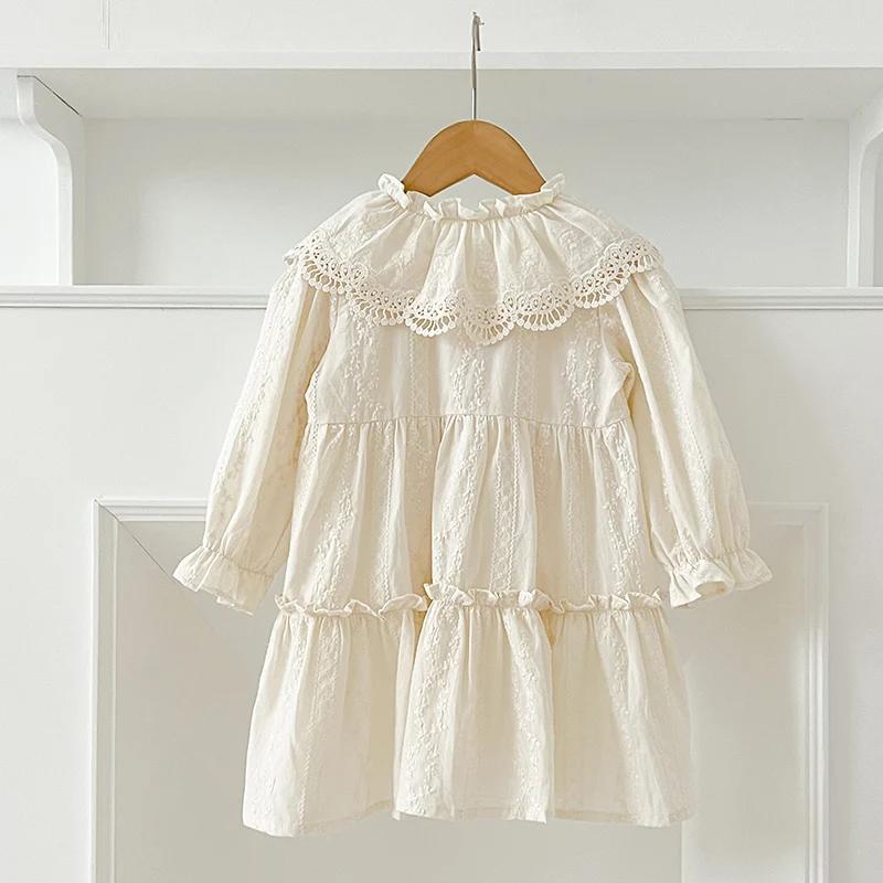 Robe à volants avec col en dentelle pour petite fille, tenue de soirée décontractée, nouvelle collec