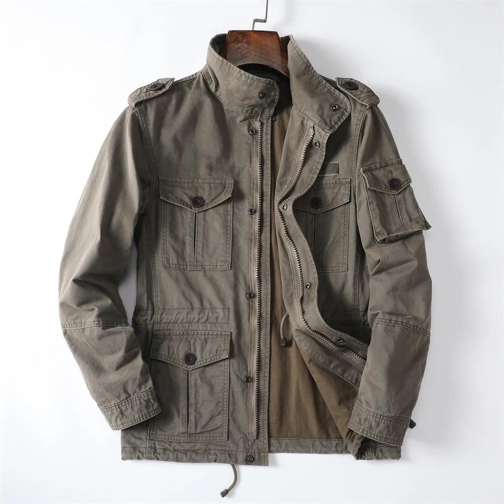 Vestes décontractées de printemps pour hommes, Style rétro américain, en coton épais, multi-poches, 