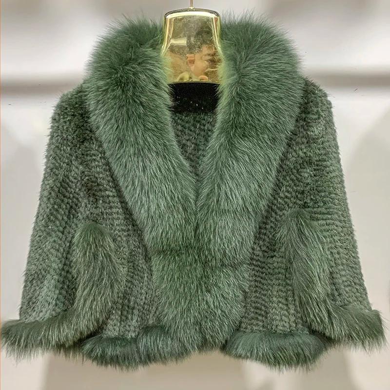 Nouveau Poncho en vraie fourrure de vison tricoté 100% naturel véritable fourrure de vison châle nat