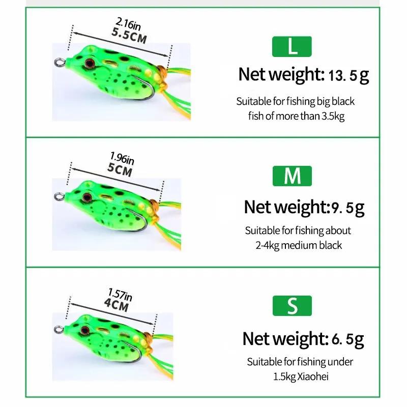Leurres de pêche en forme de grenouille avec hameçons, appât en plastique avec tube souple et yeux 3
