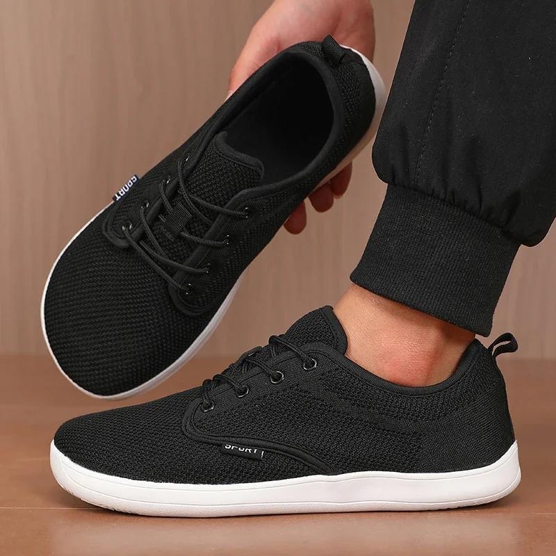 Chaussures à bout large pour hommes, respirantes, en maille tricotée, confortables, pieds nus, décon