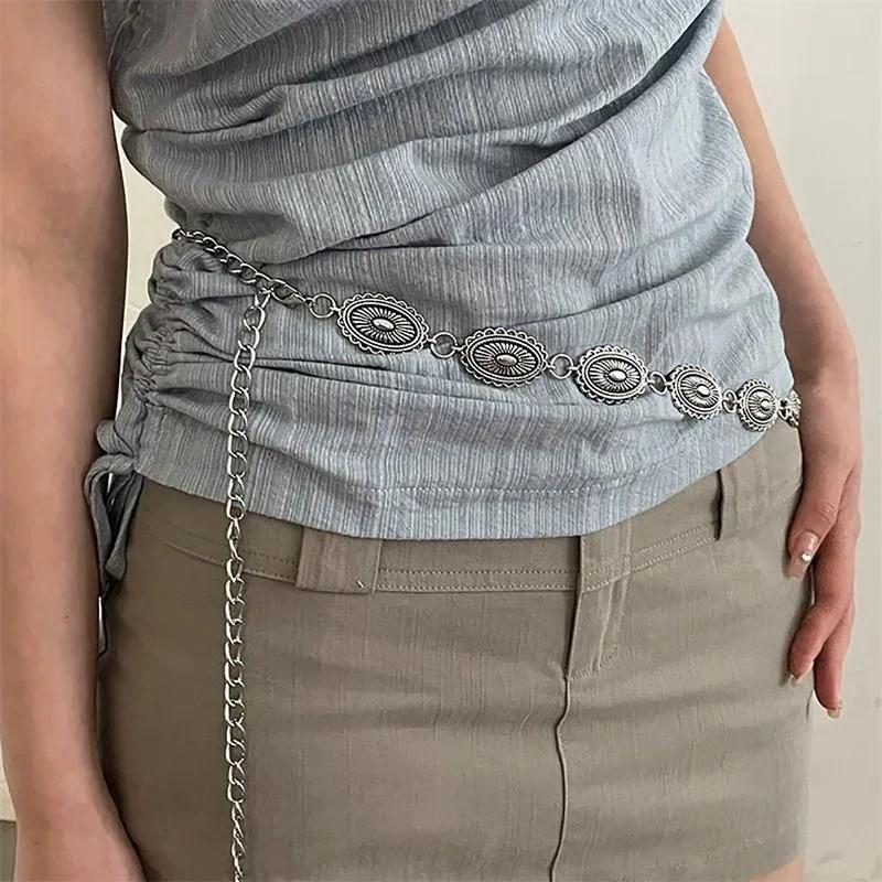 Ceinture en chaîne de taille bohème en métal pour femmes, Style ethnique polyvalent rétro, mode pull