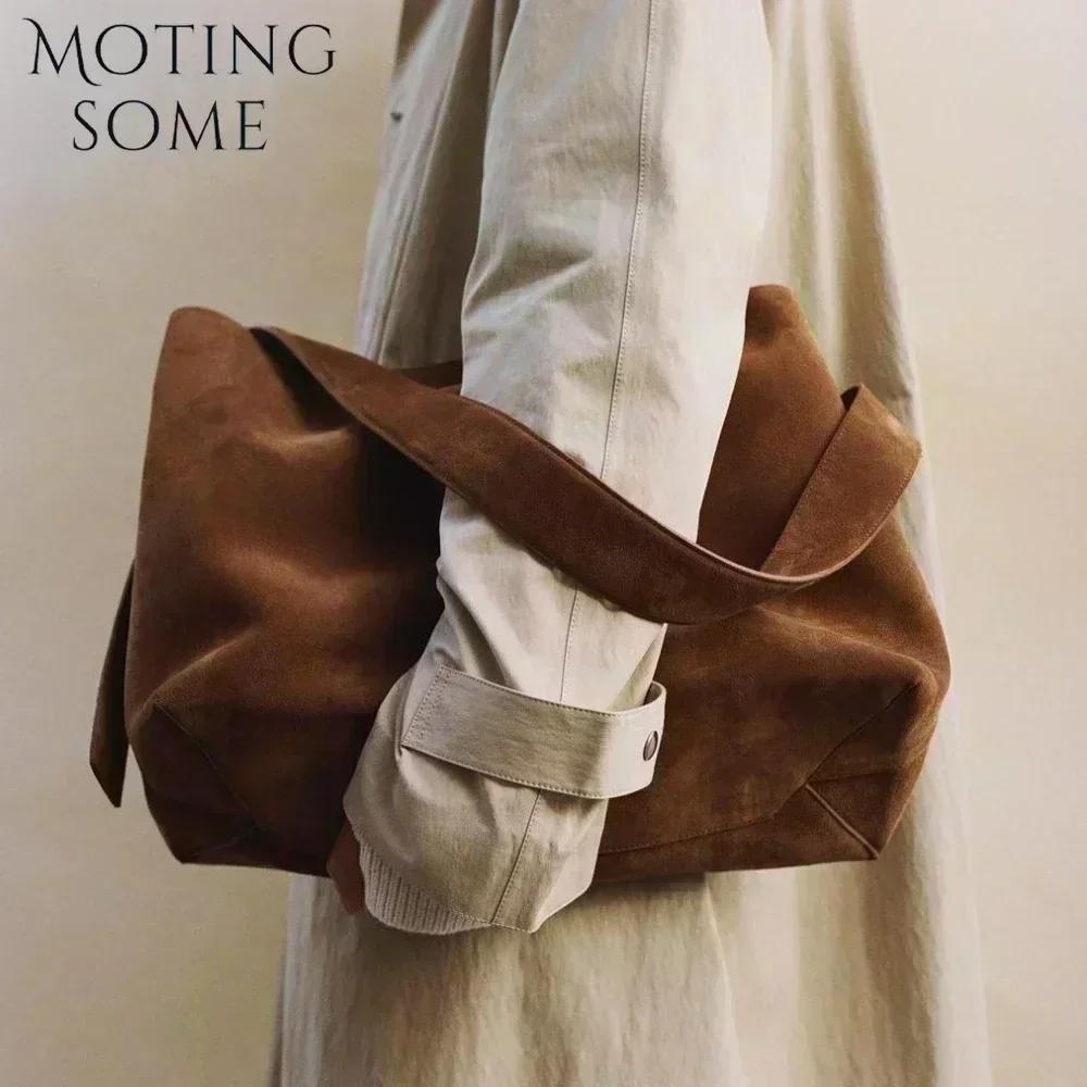 Motingsome-Sac à main en cuir suédé pour femme, sac surdimensionné, sacs d'hiver de luxe, peau de va