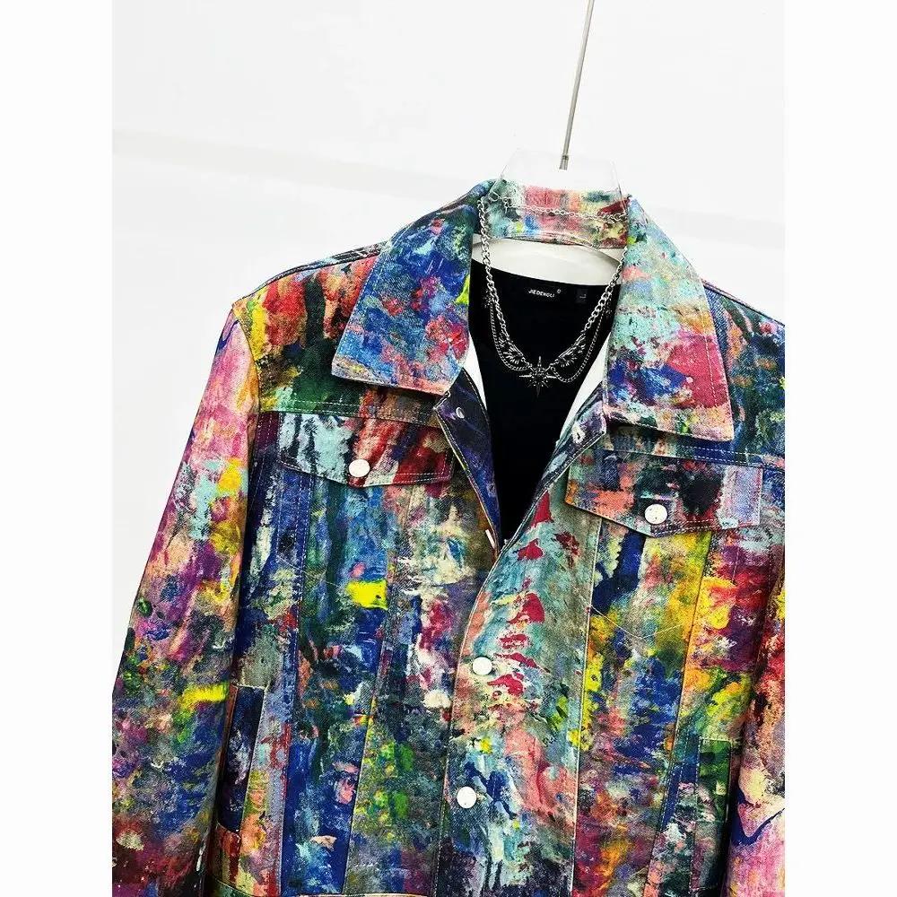 Veste en jean Y2K printemps-automne pour homme, style décontracté et ample, avec peinture personnali