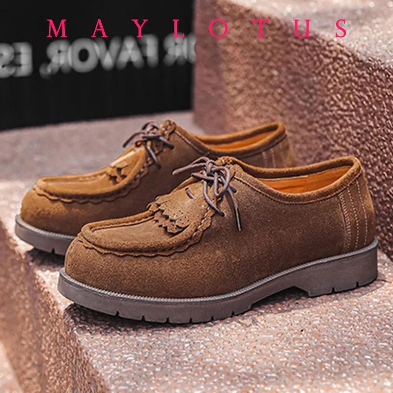 Chaussures en cuir décontractées faites à la main pour hommes, mocassins britanniques Vintage en dai