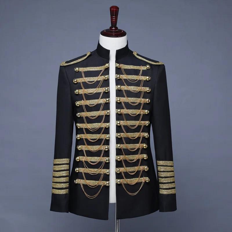 Costume de Prince Steampunk, Veste Militaire à Chaînes et Pompons, Blazer de Chanteur Pop Stars, Ten