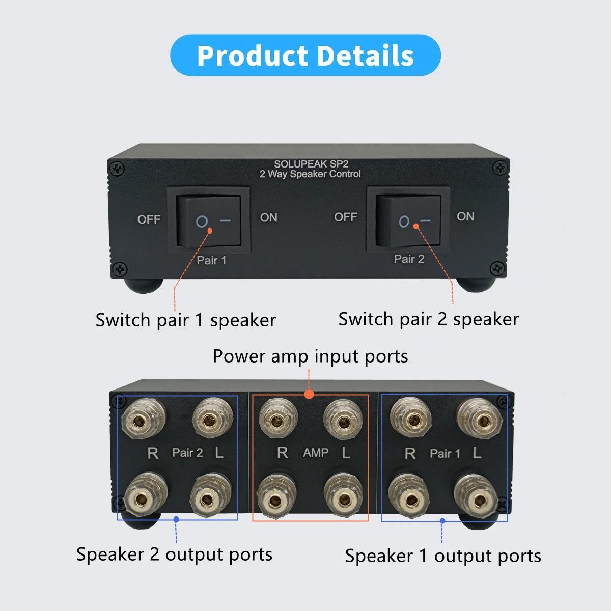 Commutateur de haut-parleur audio stéréo à 2 voies, sélection de haut-parleur à 2 zones, distributio
