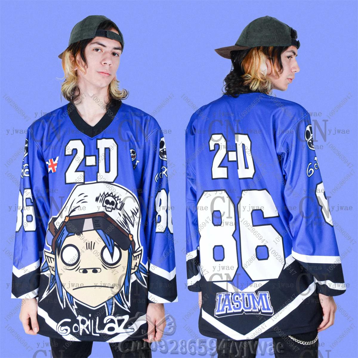 Nouveau maillot de hockey GORILLAZ 2026, col en V, ample et tendance, style hip-hop streetwear, t-sh