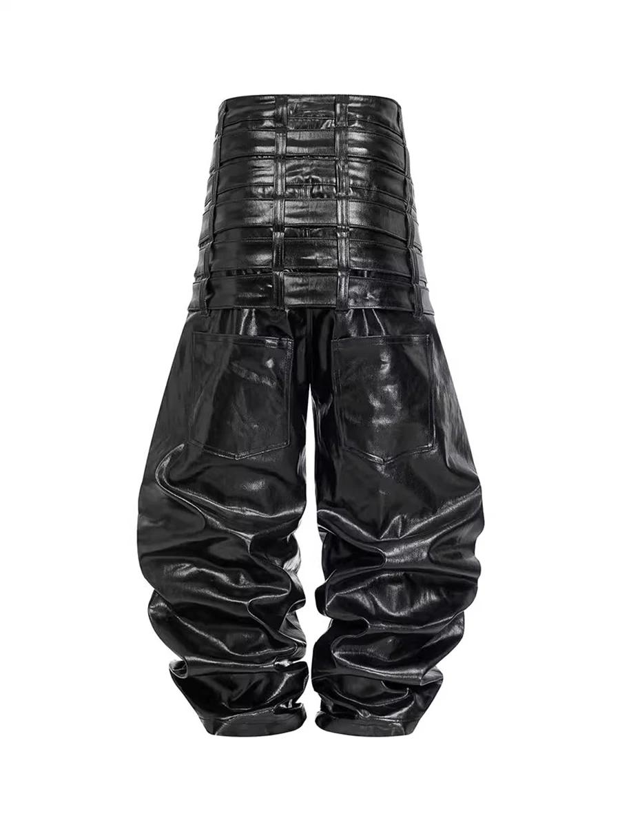 Mauroicardi automne longue multi-tailles brillant noir Pu cuir torsadé ceinturé pantalon hommes de l