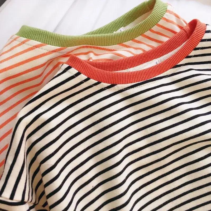 T-shirt rayé à manches longues pour garçons et filles, chemises astronomiques pour enfants, coton dé