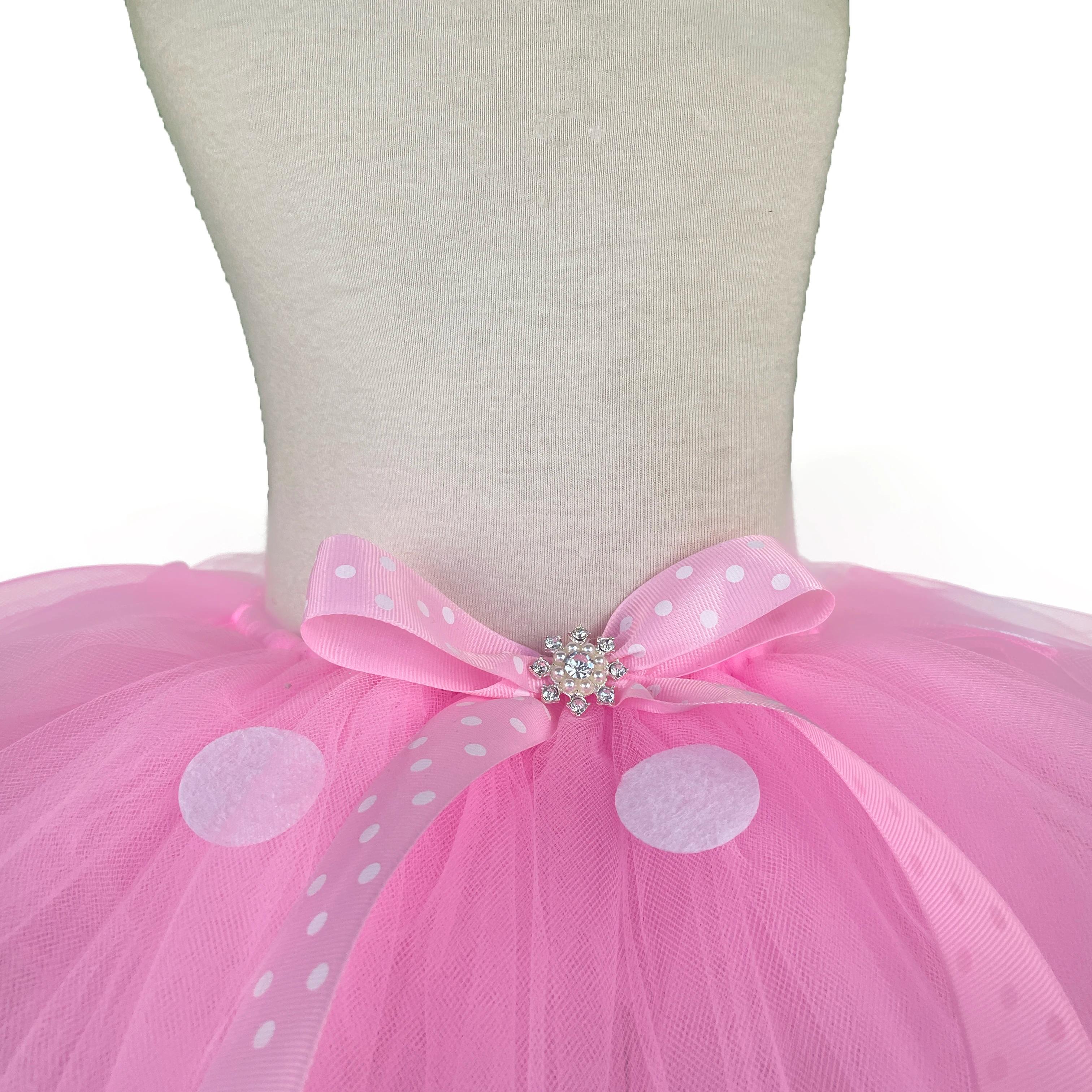 Jupes Tutu de dessin animé rose pour filles, jupes de Ballet en Tulle avec pois blancs et nœud de ch