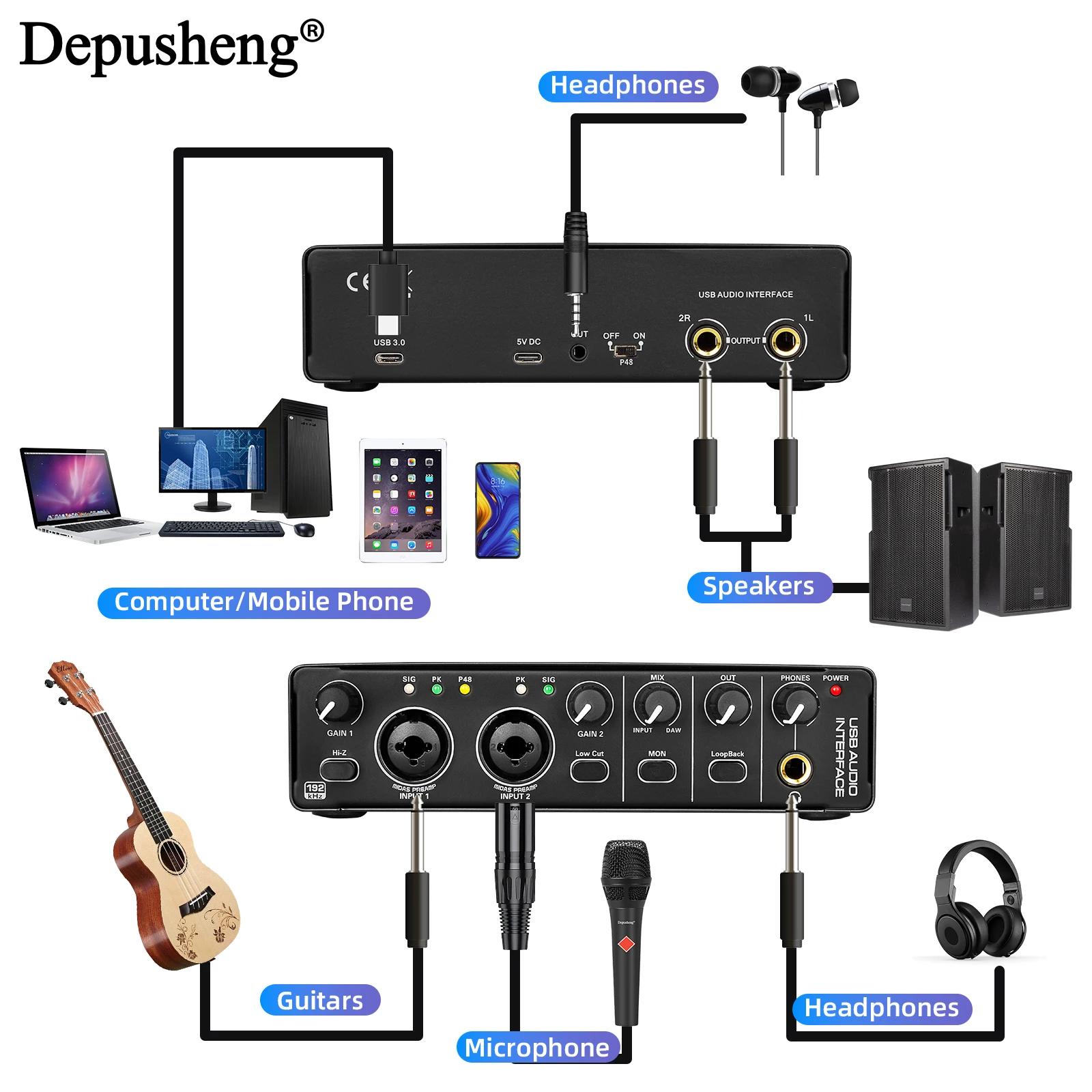 Interface Audio Depusheng MD22 carte son professionnelle avec surveillance guitare électrique enregi