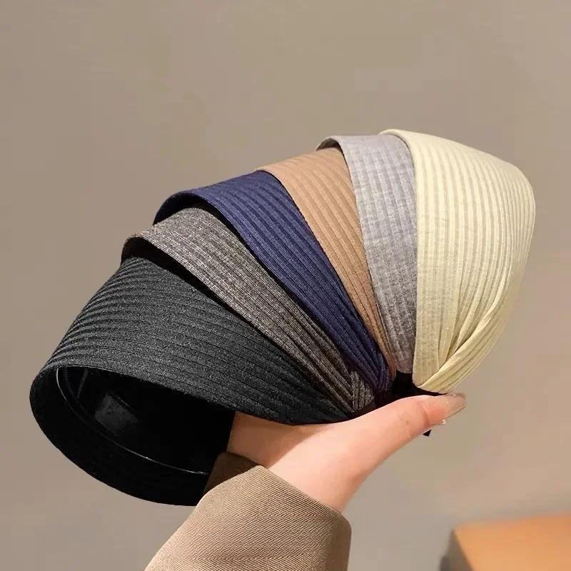 Nouveau doux large tricot coton bandeaux pour femmes filles coréen neutre solide Turban avec dents b