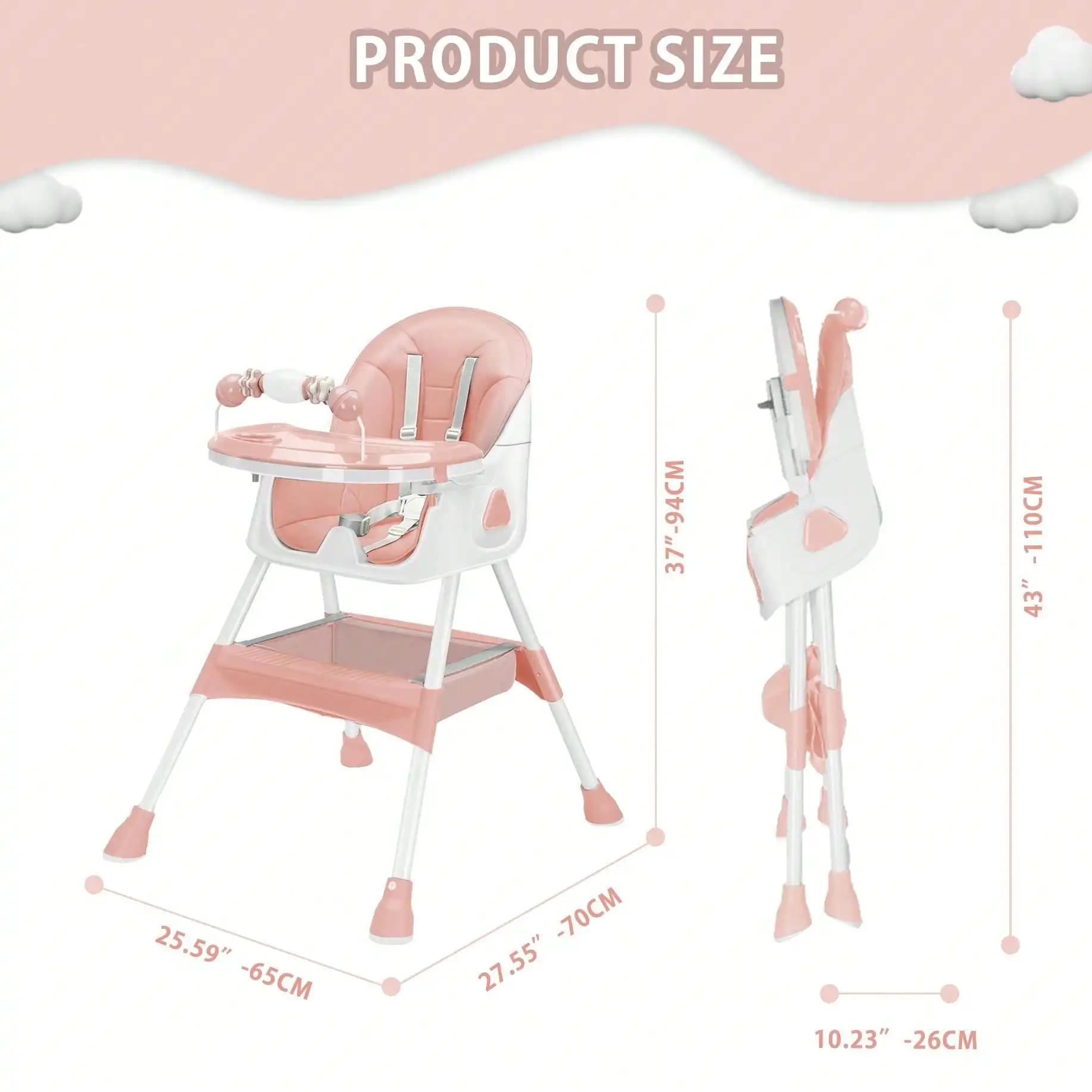 Chaise haute bébé 3 en 1, chaise haute pliable et réglable pour bébés avec plateau amovible, ceintur