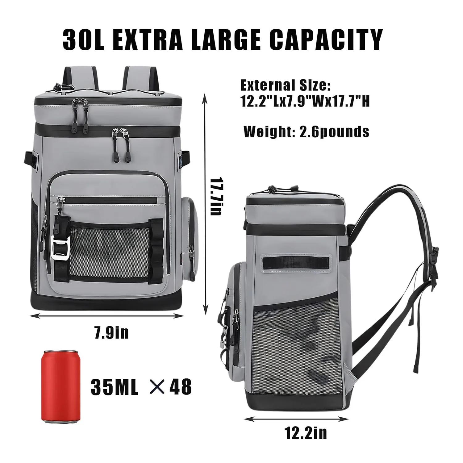 Sac à dos isotherme étanche 30L, sac à dos thermique anti-fuite pour 48 canettes, sac isotherme pour
