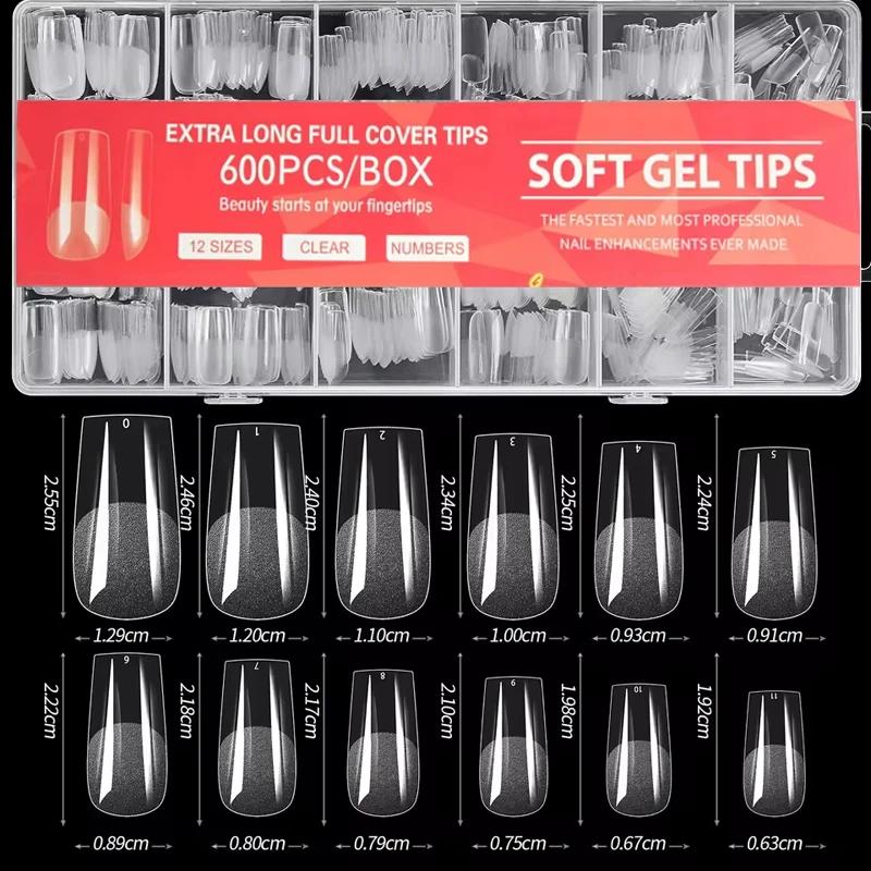 600 Couverture complète demi-givré faux ongles conseils carré français faux tremper Gel ongles Exten