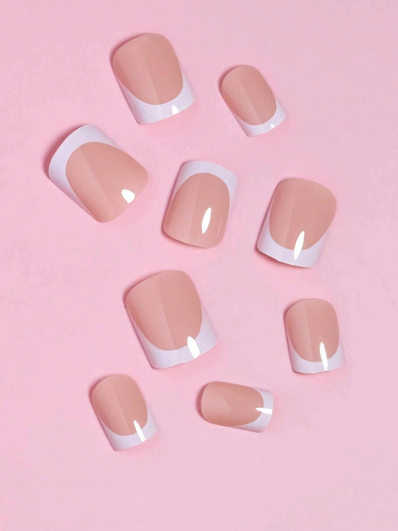 24 pièces/ensemble faux ongles carrés courts pour femmes mignon mariée coeur blanc français conseils