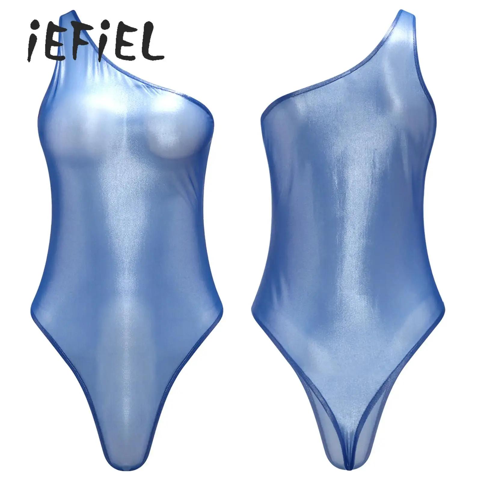 Maillot de bain une pièce en maille transparente pour femmes, asymétrique épaule dénudée, sans manch