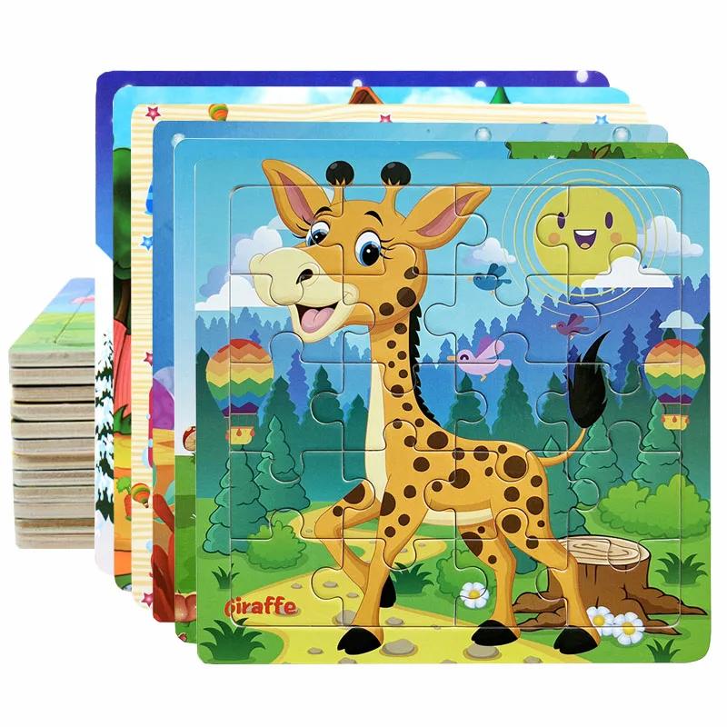 20 pièces Puzzle en bois animaux de bande dessinée voiture lettre numéro modèle Puzzles jeu enfants 
