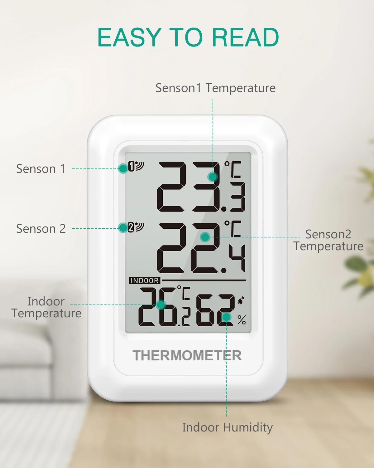 ORIA Thermomètre extérieur Hygromètre intérieur sans fil Thermomètre d'ambiance numérique avec 2 cap