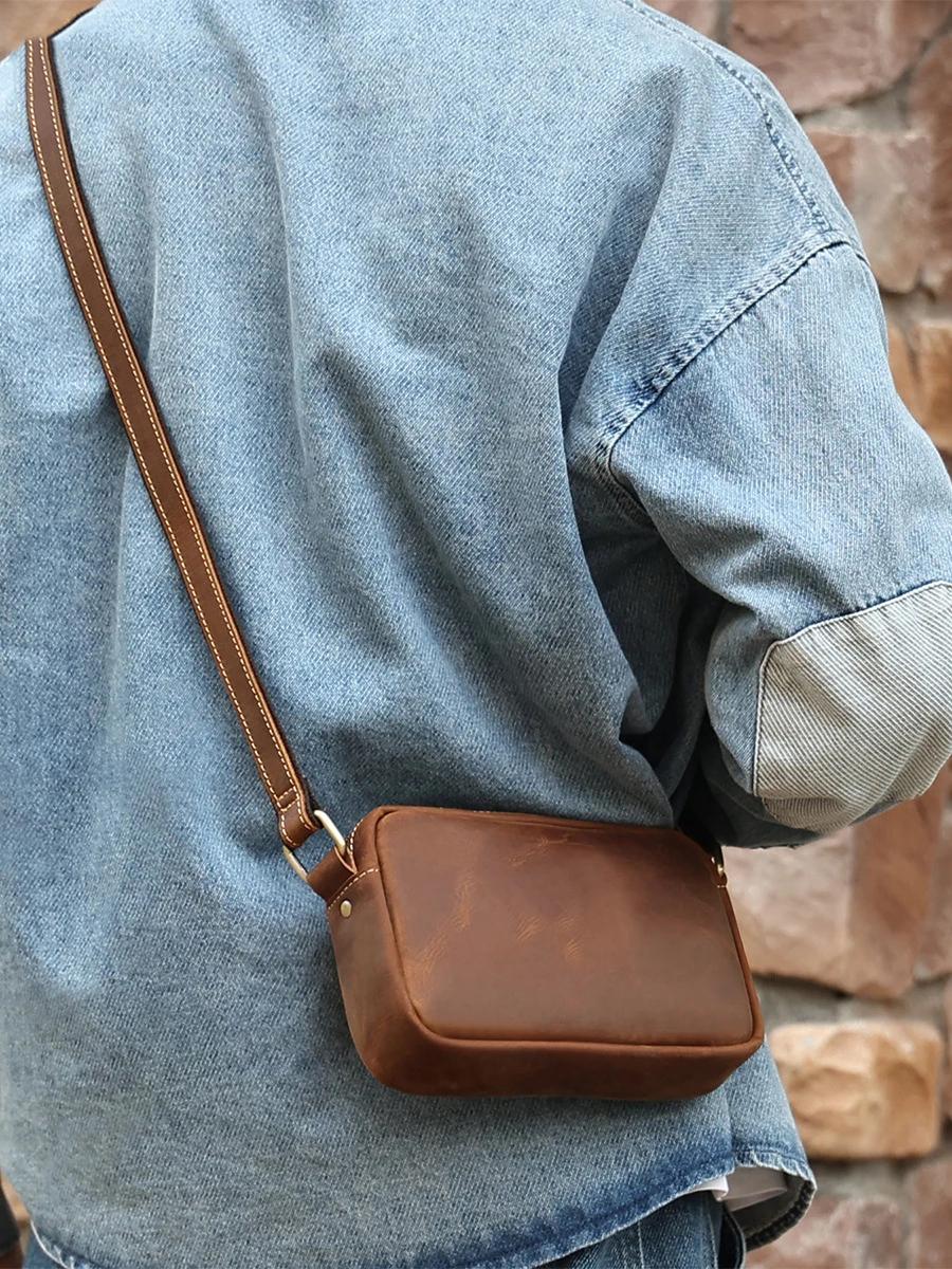 Crazy Horse – sac messager en cuir pour hommes et femmes, sac à bandoulière pour téléphone portable