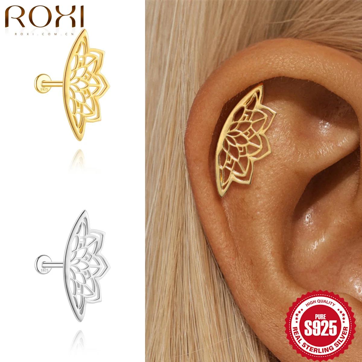 ROXI 1 PC 925 en argent Sterling 1 pièce brillant creux Lotus Piercing boucles d'oreilles pour femme