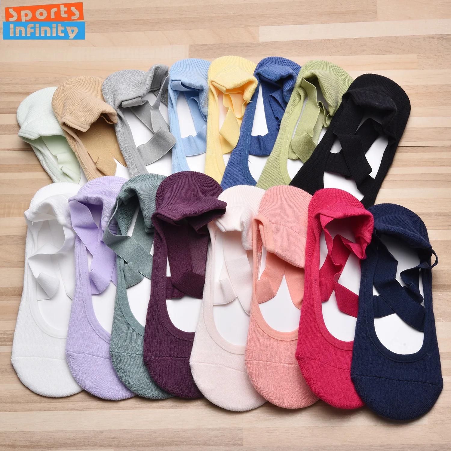 Chaussettes de Yoga femmes bas bretelles croisées anti-dérapant professionnel Pilates Fitness