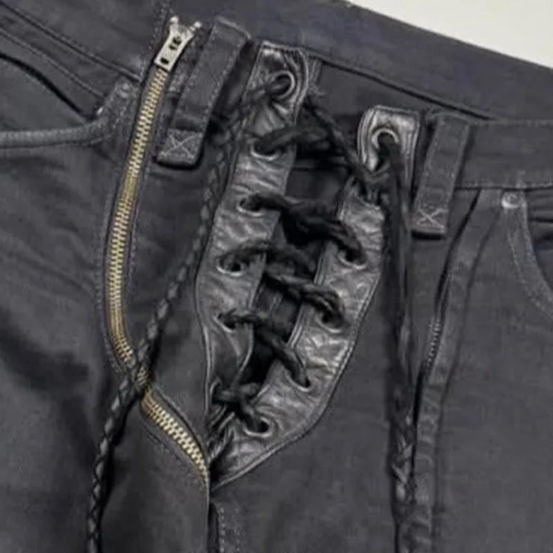 HKSH Nouvelle Collection Printemps-Automne Jean Homme Style Darkwear avec Cordon de Serrage, Sangle 