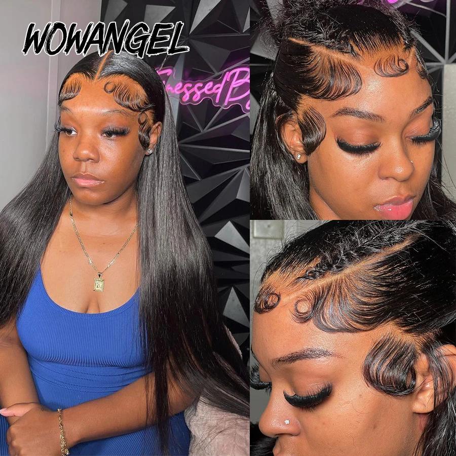 Wow Angel-Perruque Lace Front Wig Naturelle Lisse pour Femme, Cheveux Humains, Peaux Fondues, Pré-Pl