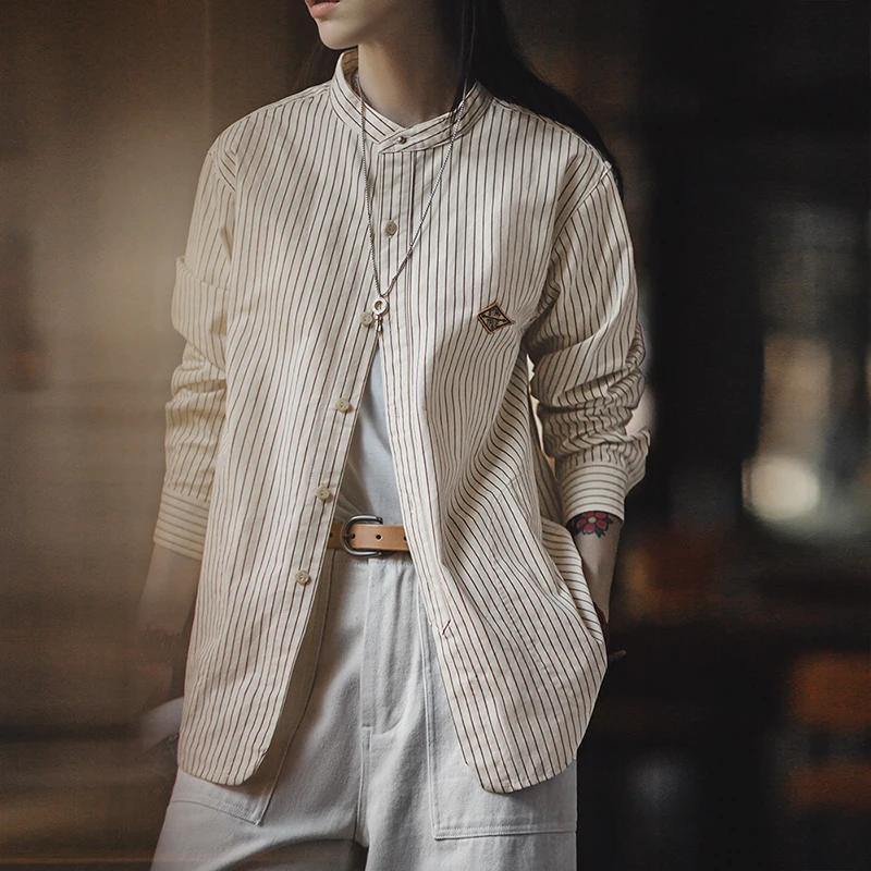 Maden Chemise femme rayée vintage coupe ample chemisier manches longues surchemise légère pour super