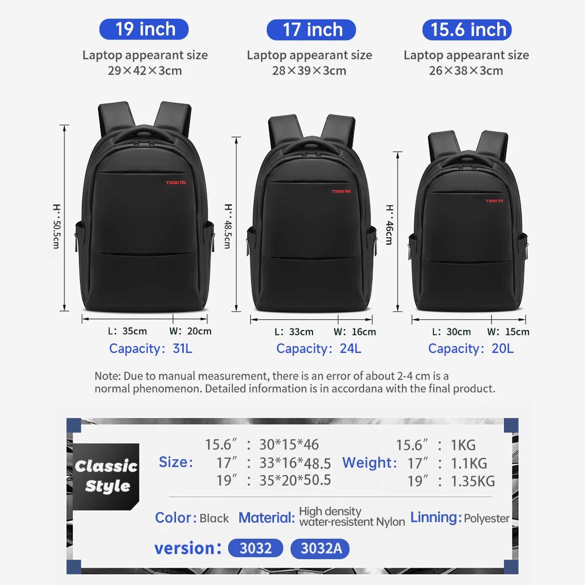 Tigernu hommes sac à dos 15 17 19 pouces sac à dos pour ordinateur portable pour hommes pour femmes 